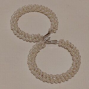 LARGE Beaded Pearl Hoop Earrings 2.5"